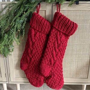 Set of 2 Red Chunky Hand Knit Stockings
